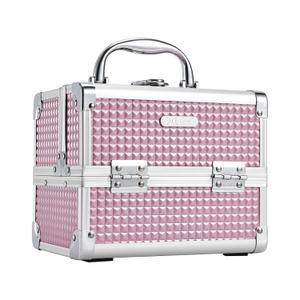 Joligrace Makeup Case Portable Makeup Box Travel Train Case Cosmetic Case Organizer with 2 trays Mirror Locking Make Up Storage Vanity Craft Nail Case Traveling Cosmetic Box for Girls Pink