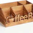 Coffee Station Organizer for Counter Wood Countertop Accessories Organizer Coffee Pods Holder Storage Basket for Pods Condiment Syrup Tea Cups Stirrers for Rustic Bar Decoration (Natural)