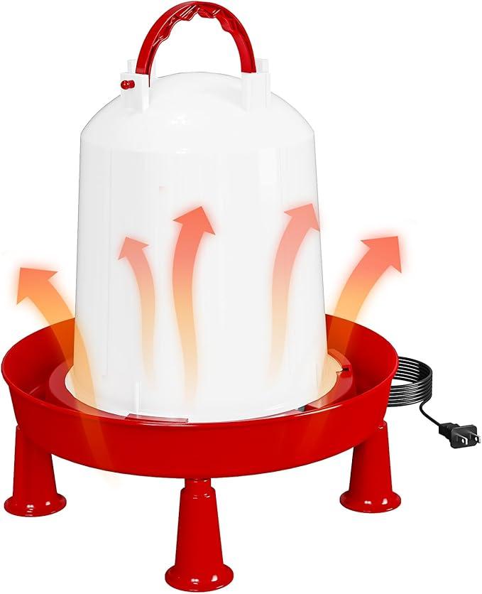 Nexum 35W Thermostatic Heated Chicken Waterer, 1 Gallon Winter Poultry Water Heater with Detachable Legs & Easy-Fill Funnel for Chicken Coop, Ducks, Birds