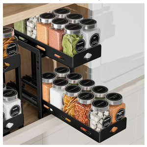 BOIVSHI Pull Out Spice Rack Organizer, 2Tier Vertical Spice Rack, Height Adjustable for Kitchen Cabinet (5.3''Wx10.8''Dx9.2''H, Metal Black)