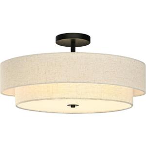 Bagood 20" Modern 2-Layer Fabric Ceiling Light Black Classic Drum Light Fixture 5-Light Nursery Light Fixture Semi Flush Mount Ceiling Light for Living Room Bedroom Entryway Hallway Kitchen Closet, 19.7 Inch