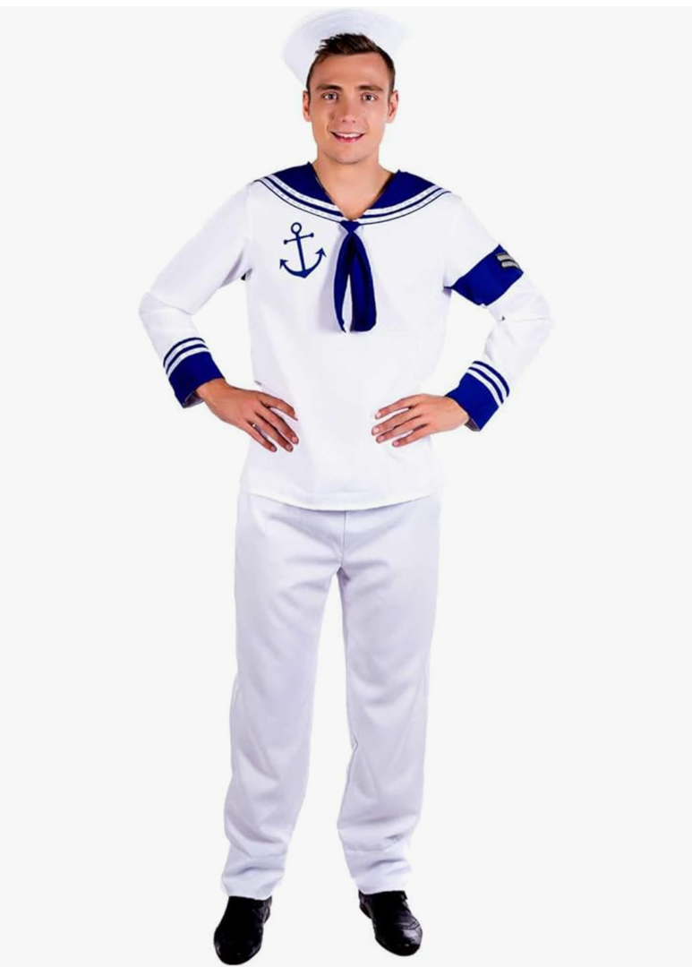 fun shack Mens Sailor Costume, Adult Sailor Halloween Outfit, Nautical Costume for Men, Maritime Dress Up, Size L