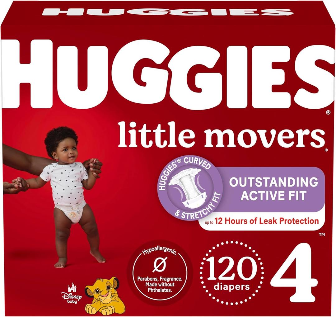 Huggies Size 4 Diapers, Little Movers Baby Diapers, Size 4 (22-37 lbs), 120 Count 