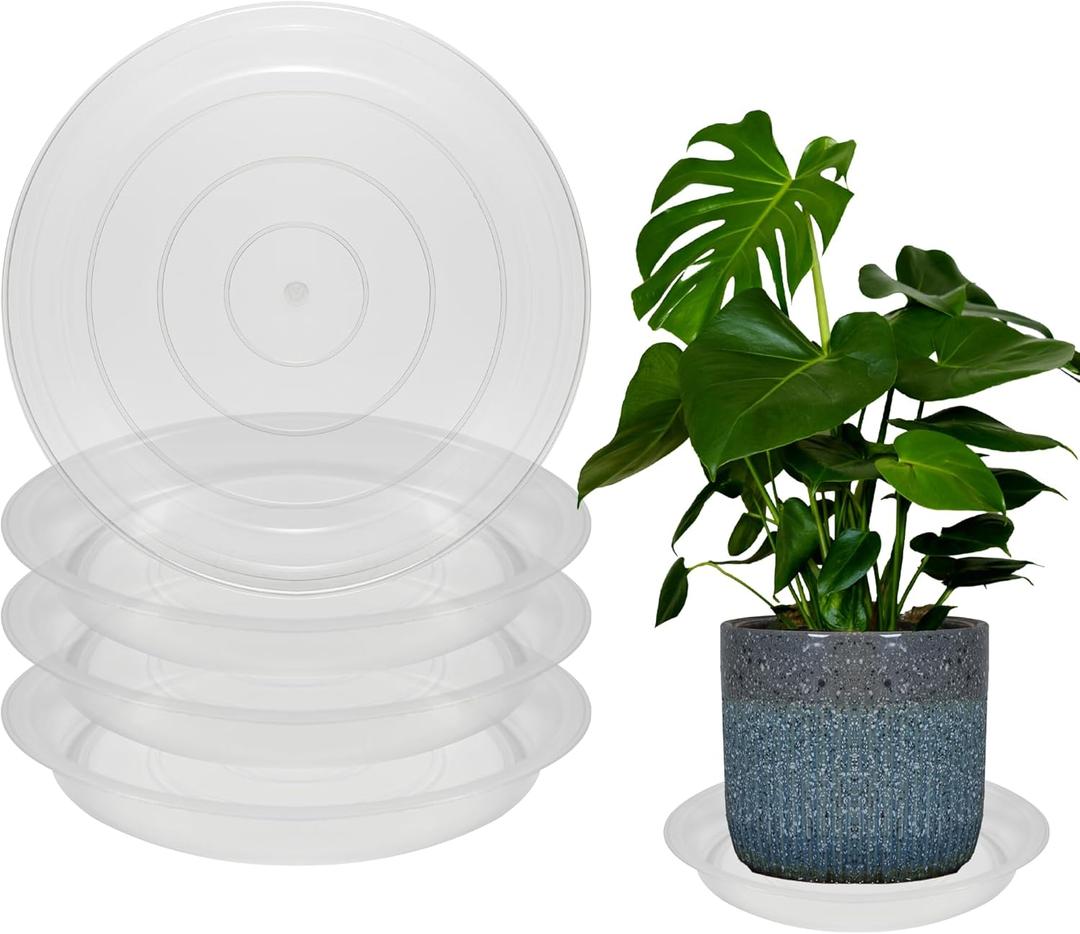 4 Pack 14 Inch Round Plant Saucers for Less 12 Inch Pot Indoors Outdoors Plant Trays for Pots Planter Saucer Plastic Drip Tray Planter Water Tray (Clear, 13.8"(4pcs))