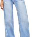 Sidefeel Women's Wide Leg Jeans High Waisted Stretchy Distressed Straight Leg Folded Hem Loose Denim Pants (6, Iceland Blue)