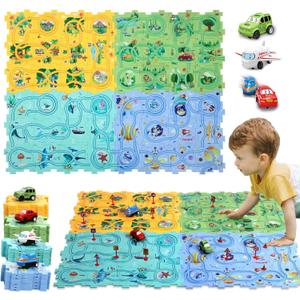 Puzzle Racer Kids Car Track Set Puzzle Racer Car Track Set with Roadmap Puzzle Track Car Play Set Toy for Kids 3-8 Years Old(100Pcs, 4 Stytle)