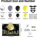 129Pcs Superhero Super City Backdrop 5x3FT Black Yellow and Silver Balloons Arch Kit Full Moon Bat Photo Background Baby Shower Bat Theme Birthday Party Decorations