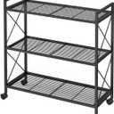 SONGMICS 3-Tier Metal Storage Rack with Wheels, Mesh Shelving Unit with X Side Frames, 31.5-Inch Width, for Entryway, Kitchen, Living Room, Bathroom, Industrial Style, Black UBSC183B01