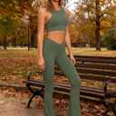 Sunzel Mini Flare Leggings for Women V Crossover Mid Rise Workout Flared Yoga Pants with Tummy Control and Wide Leg (Green)