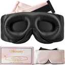 USlixury Silk Sleep Mask, 3D Contoured Sleeping Masks, Blackout Sleep Masks for Women with Nose Wing, 100% Mulberry Silk, Face-Hugging Non-Slip SLEP Mask for Side Sleeper, 27.5x4.5'', Pink