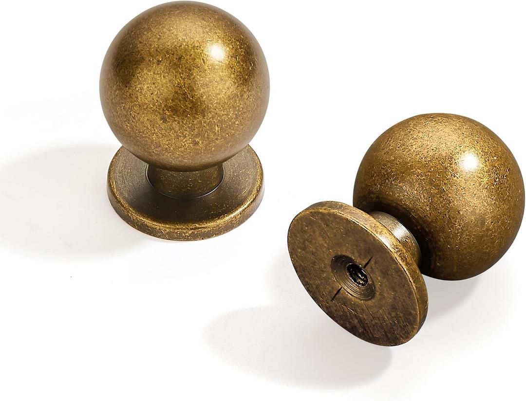 5 Pack 1 Inch (25mm) Diameter Round Solid Vintage Antique Brass Cabinet KnobsCabinet Pulls Knobs for Cabinets and Drawers,Cabinetry Hardware