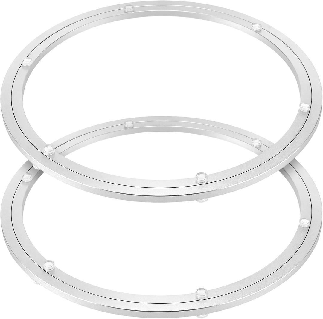 2 Pack 16 Inch Large Lazy Susan Turntable Bearings, Aluminum Alloy Heavy Duty Turntable Bearing, Lazy Susan Hardware Swivel Plate for Table Top, Dining Table and Workbench, Silver