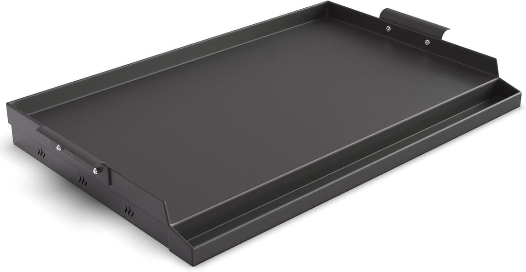 Nonstick Cooking Griddle for Gas Grill, Universal Cast Iron Griddle with Removable Handles/ Grease Groove, Large Griddle Flat Top Plate Insert for Camping, Tailgating, Parties, 23＂×16＂
