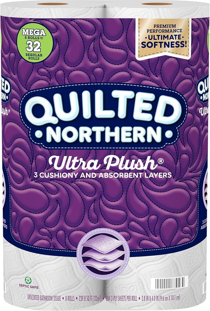 Georgia Pacific QUILTED NORTHERN ULTRA PLUSH TOILET PAPER, 8 MEGA ROLLS (Pack of 1, White)