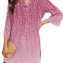 Poetsky Womens Tunic Tops 3/4 Bell Sleeve Loose Fit Tunics Dressy Casual Side Split Flare Top for Leggings S-3XL (Pink, L)