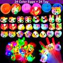 TURNMEON 1 Golden Egg 24 Pack Prefilled Easter Eggs with 24 LED Rings, Easter Basket Essential Glow in Dark Egg Hunt Supplies, Kids Party Favors for Ages 4-12, Holiday Gifts & Festive Toys