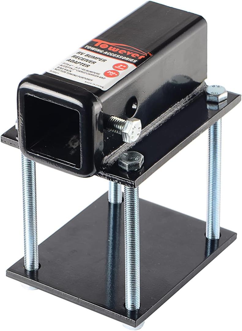 Towever 83801 Towever RV Bumper Hitch Receiver 2 inches Adapter for 4-4.5 inches Travel Trailer Rear Bumper