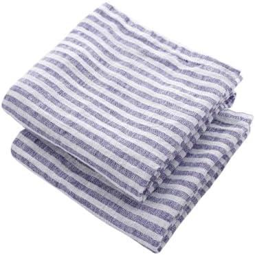 Linen Hand Towels for Kitchen Set of 2, 100% Pure Linen, Blue Tea Towels, French Striped Dish Cloths for Washing Dishes, Navy Dishtowels, Farmhouse Towels for Kitchen, Hand Towel 18 x 28