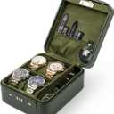 KAMIER Watch Case with Combination Lock - 4 Watch Storage and Jewelry Organizer - Watch Travel Case for Ring and Watch Storage, PU Leather Travel Watch Case, Ideal for Gift (With Gift Box), Green