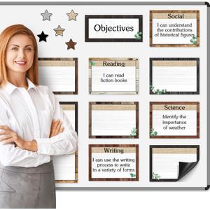 16 Pcs Magnetic Write Wipe Organization Chart Classroom Dry Erase Labels Learning Objectives Board for Whiteboard Goals Targets Classroom Teaching Supplies(Farmhouse)