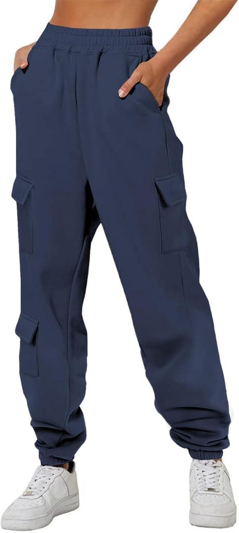 Aleumdr Womens Sweatpants Cargo Joggers Baggy Sweat Fall Pants Athletic Cotton Fleece Lined Casual Pants with Pockets (M)