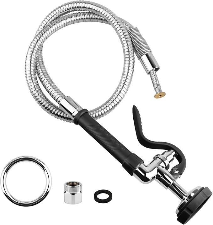 Commercial Sink Faucet Sprayer with 44" Stainless Steel Hose, Universal 1.42 GPM Pre Rinse Sprayer with Ergonomic Handle Commercial Faucet Parts,Fit for Dish Washing Spray, Black