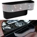 Bling Car Seat Side Drop Organizer, Sparkle Car Seat Gap Filler, Car Seat Console Storage Organizer, Bling Crystal Car Seat Pockets with Cup Holder and Two Charging Ports for Co-Driver.