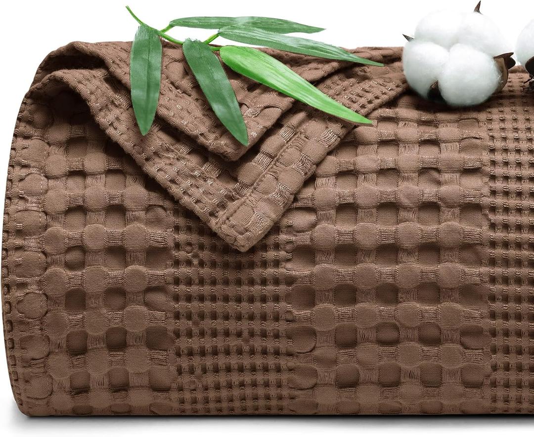 PHF Cooling Waffle Blanket Twin Size, Lightweight 60% Rayon Derived from Bamboo & 40% Cotton Breathable Blanket for Hot Sleepers, Soft and Luxury for Bed Couch and Sofa, 66"x90", Chocolate