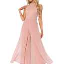 Allegra K Elegant Jumpsuit for Women's Summer Sleeveless Halter Neck Wedding Chiffon Wide Leg Dressy Jumpsuits Small