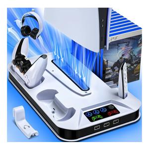 PS5/Slim/Pro Cooling Station with Controller Charging Station for Sony Console Playstation 5 Slim&Standard Disc/Digital Console, PS5 Pro Stand Cooler Accessories Incl Cooling Fan/3 USB Hubs