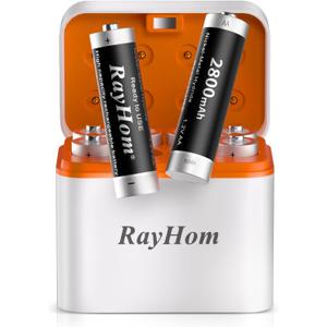 8-Pack Rechargeable AA Batteries with Charger, 2800mAh High Capacity NiMH Battery, 8-Slot Double A NiMH Charger with Smart Charging, Multiple Charging Protections