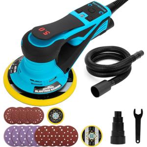 Autolock Electric Random Orbital Sander, 350W Brushless Motor with 5 & 6 Inch pads, 10000RPM Electric Palm Sander for Woodworking, Sanding and Polishing (Blue)