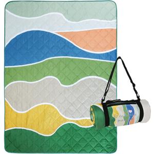 Exclusivo Mezcla Waterproof Picnic Blanket 60x80 Inches Large Multicolor Floral Polyester Sandproof Modern Camping Blanket (Waved Green)