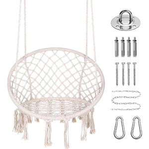 Goutime Hammock Swing Chair Macrame Boho Hanging Chairs (Large Beige)