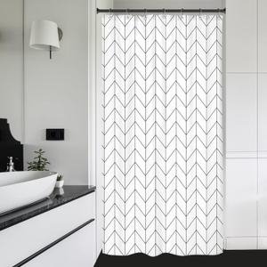 Riyidecor Small Stall 36Wx72H Inch Shower Curtain,Narrow RV Walkin Black White Herringbone Modern Bathroom Curtains,Half Stand Up Zig Zag Chevron Camper Bathroom Accessories Waterproof Fabric 7 Hooks,A-01white Black, 36"W x 72"L (Pack of 1)