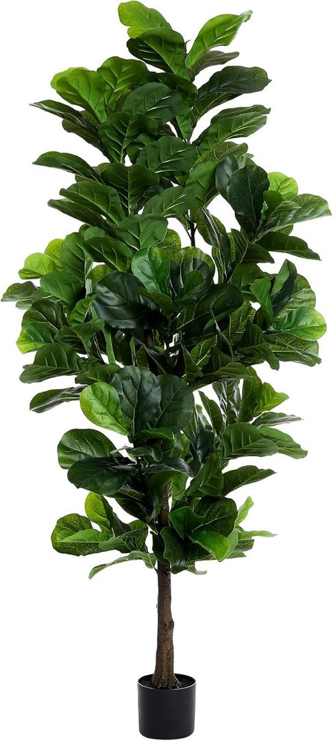 Fiddle Leaf Fig Tree 6ft Tall Artificial Tree in Plastic Pot Fake Ficus Lyrata Plants with 184 Decorative Fiddle Leaves Faux Fig Trees for Home Office Living Room Decor Indoor Outdoor