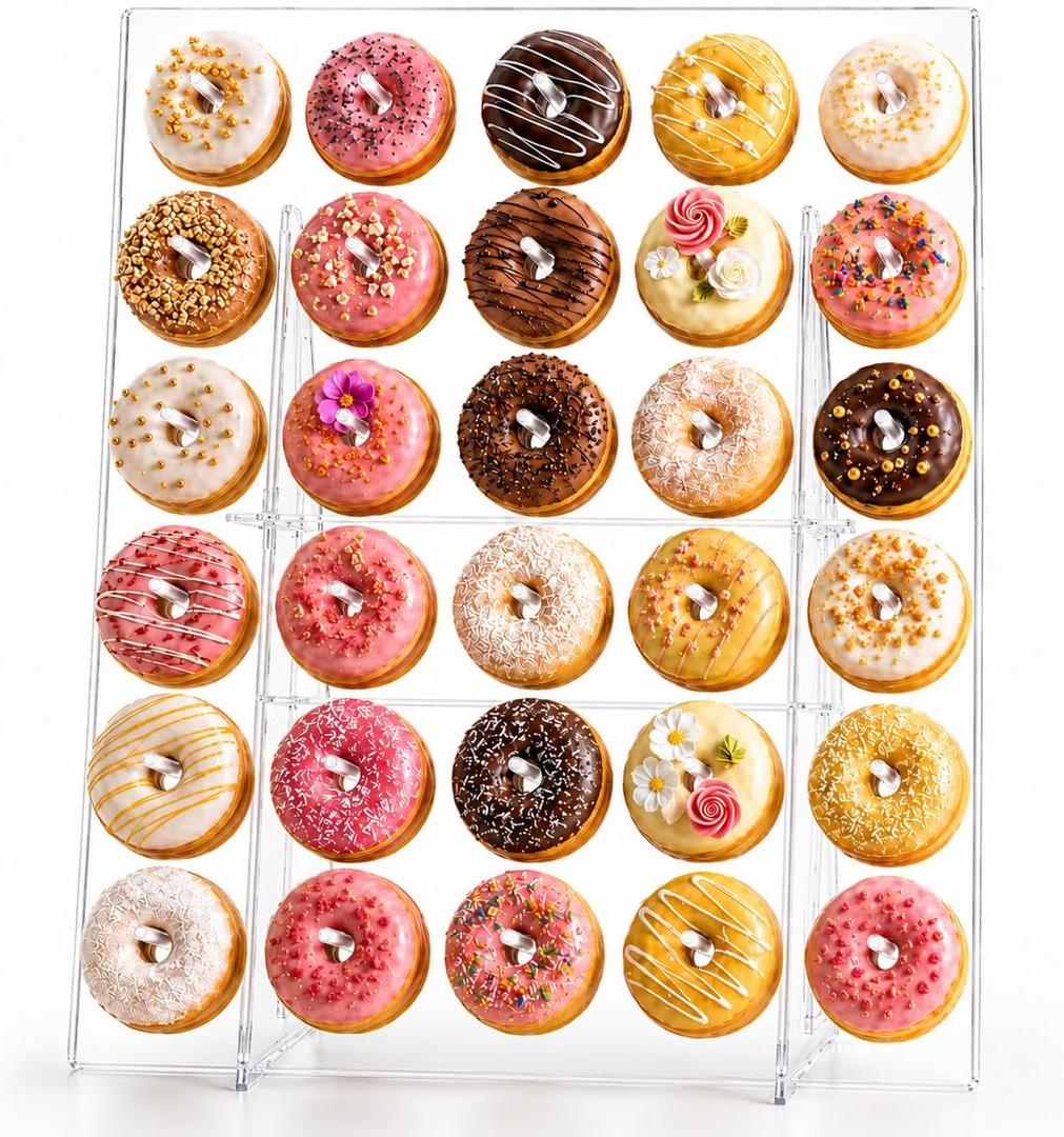 Large Acrylic Donut Wall Display Stand - Holds Up to 60 Donuts & Bagels | 26 x 22 Inch Foldable Clear Donut Board | Holder for Wedding, Baby Shower, Birthday Party & Dessert Table