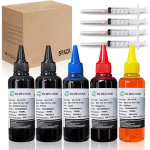 Dye Ink Refill kit for Canon PG240 PG-250 251 CL241 PG245 CL246 PG-243 CL-244 5 Color Set 5pcs Refillable Ink Inkjet Cartridge PIXMA MG3620 MG2522 MG2525 TS3322 with 4 Syringe(5x100ml,PBK+BK+CMY)