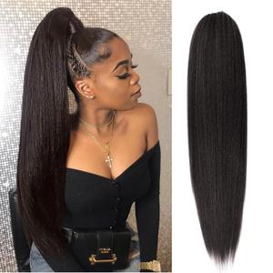 Long Yaki Straight Drawstring Ponytail for Black Women 26inch Yaki Straight Pony Tail Clip in Hairpiece Synthetic Kinky Straight Ponytail hair Extension(2# Natural Black)