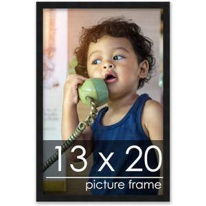 Poster Palooza 13x20 Frame Black Solid Wood Picture Frame | 0.75 Inch Moulding Width | Includes UV Acrylic Plexiglass, Foam Board Backing & Hanging Hardware