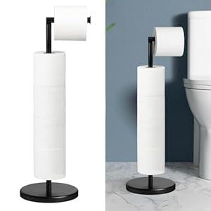 Toilet Paper Holder Stand, Stainless Steel Bathroom Toilet Paper Roll Holder Stand, Free Standing Toilet Paper Holder with Solid Weighted Base, Black