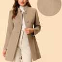 Allegra K Women's Winter Overcoat Mid-Long Stand Collar Single Breasted Coat Outerwear (Brown, Small)