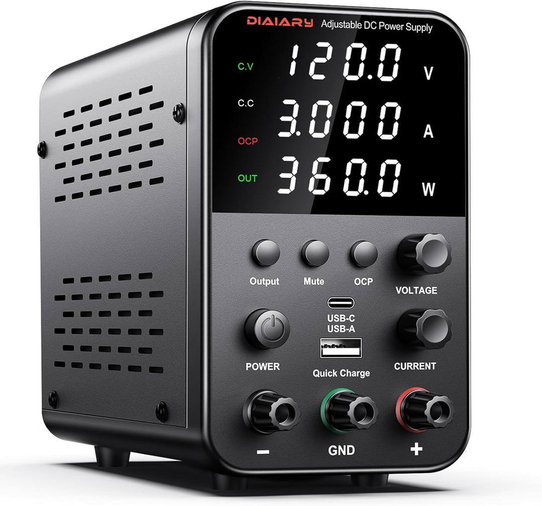 DC Power Supply Variable, 120V 3A Adjustable Switching Regulated DC Bench Power Supply with Intelligent Charging Mode, 18W USB Interface, Precision Encoder Knob