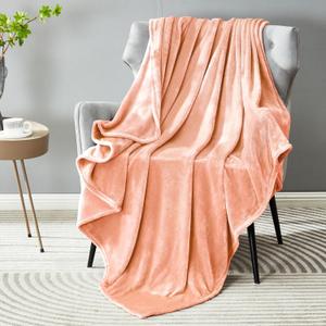 DREAMNINE Super Soft Fuzzy Fleece Throw Blanket for Couch Sofa 50" x 60", Decorative Solid Lightweight Velvet Blanket for Chair, Cozy Accent Shaggy Micro Plush Flannel Blankets for Bedroom Dorm, Peach