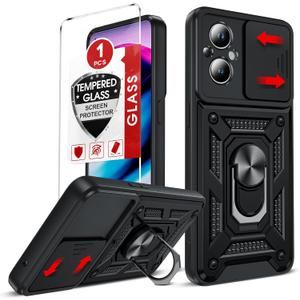 LeYi for OnePlus Nord-N20 5G Case: with Slide Camera Cover Screen Protector, Military-Grade Shockproof Protective Magnetic Ring Stand 1+ One Plus N20 5G Cell Unlocked Phone Cover Funda fara, Black