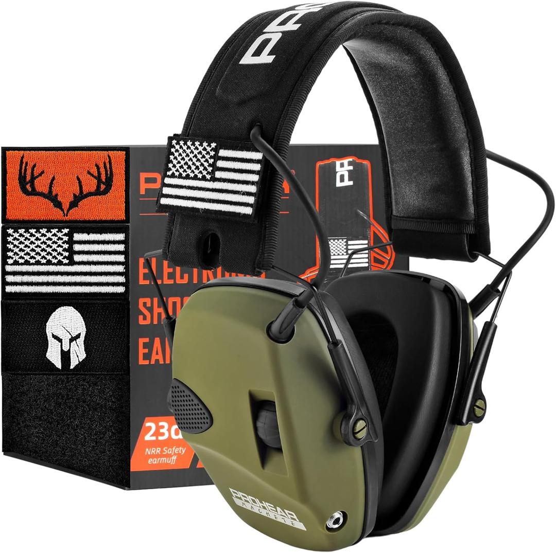 PROHEAR Electronic Ear Protection for Shooting with 4X Sound Amplification, Range Hearing Protection Muffs, NRR 23dB Noise Reduction Headphones for Hunting, Green