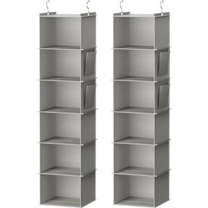 YOUDENOVA Hanging Closet Organizer, 6-Shelf Closet Hanging Storage Shelves, 2 Packs, Light Grey