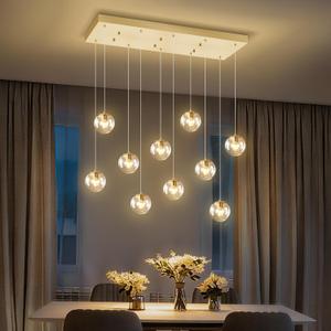 ykolupty 10-Lights Chandeliers for Dining Room Glass Globe Pendant Light Gold Chandeliers Rectangle Pendant Ceiling Light Fixture for Kitchen Island Dining Room Over Table Entryway Lighting Fixture