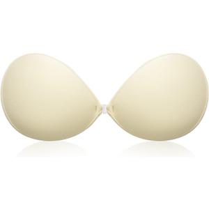 Wingslove Adhesive Bra Reusable Strapless Self Silicone Push-up Invisible Sticky Bras for Backless Dress (Ivory, B)