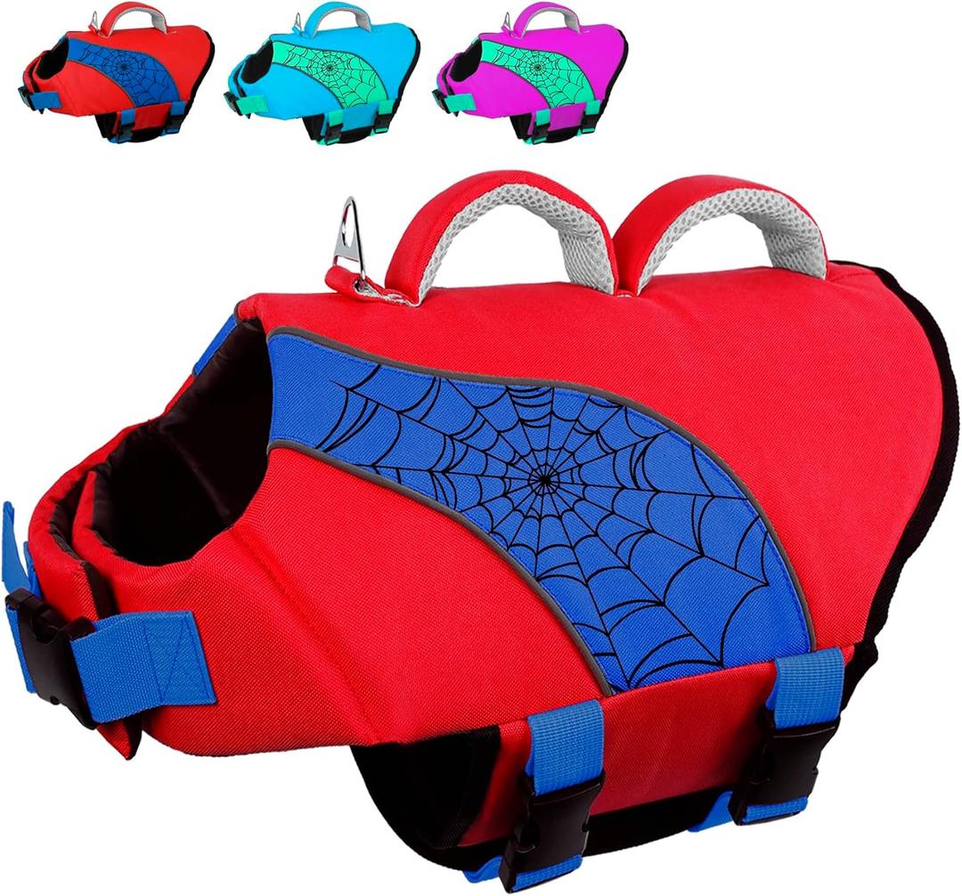 Fragralley Dog Life Jacket with High Buoyancy, Reflective Strips, Rescue Handle, Adjustable Fit, Quick Release Buckles, Tear-Resistant Nylon, Swim Life Vest for Small Medium Large Dogs (RED(Spider Web)) Fragralley Dog Life Jacket with High Buoyancy, Reflective Strips, Rescue Handle, Adjustable Fit, Quick Release Buckles, Tear-Resistant Nylon, Swim Life Vest for Small Medium Large Dogs (RED(Spider Web))